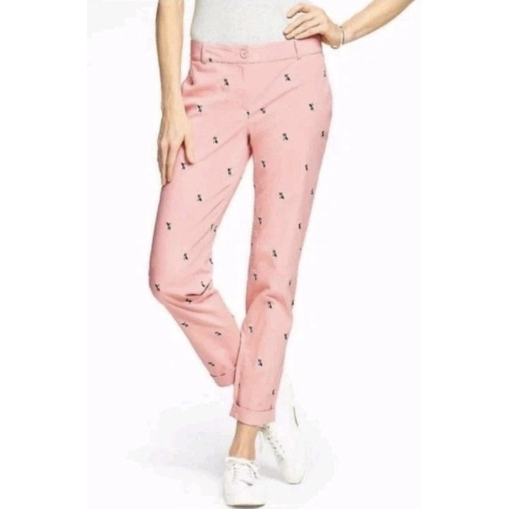 Talbots Women's Pink French Bulldog Dog Embroidered Weekend Chino Pants Size 4